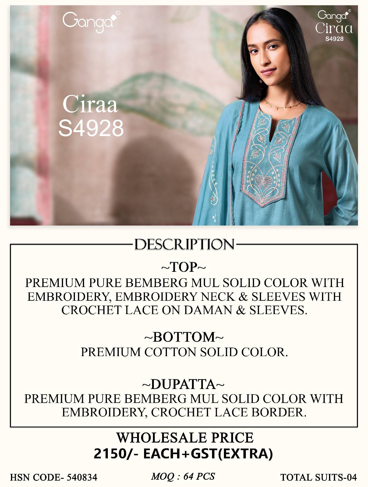 CIRAA 4928 By Ganga Fashion Stylish Beautiful Colourful PURE BEMBERG Dresses At Wholesale Price